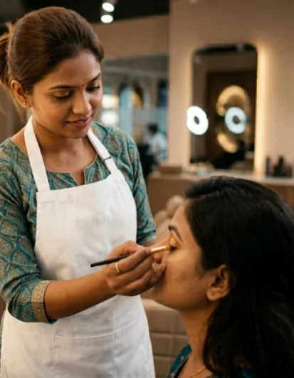 A beautician doing make-up at home