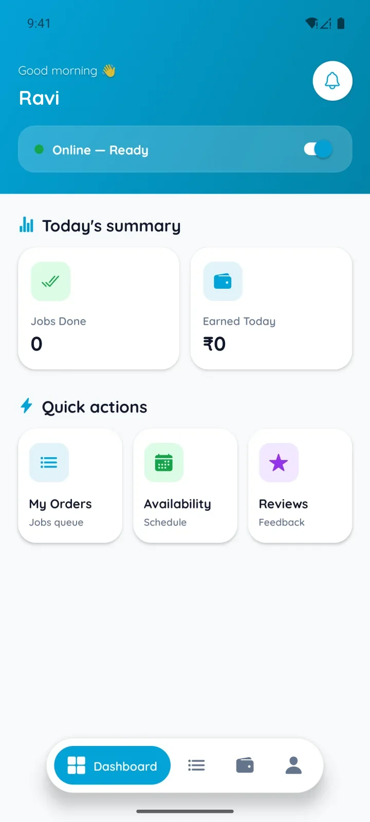 CoolVolt Partner app dashboard with the Online switch