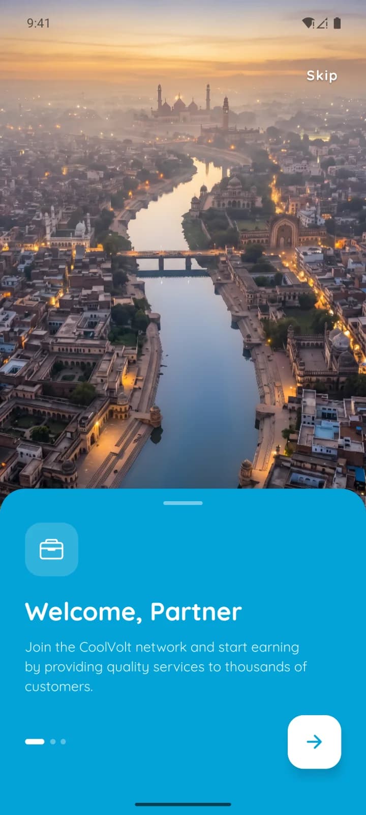 CoolVolt Partner app welcome screen